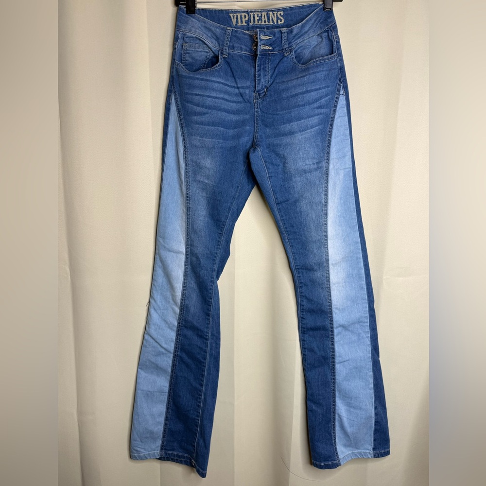 VIP Two-Tone Blue Panel Flare Jeans